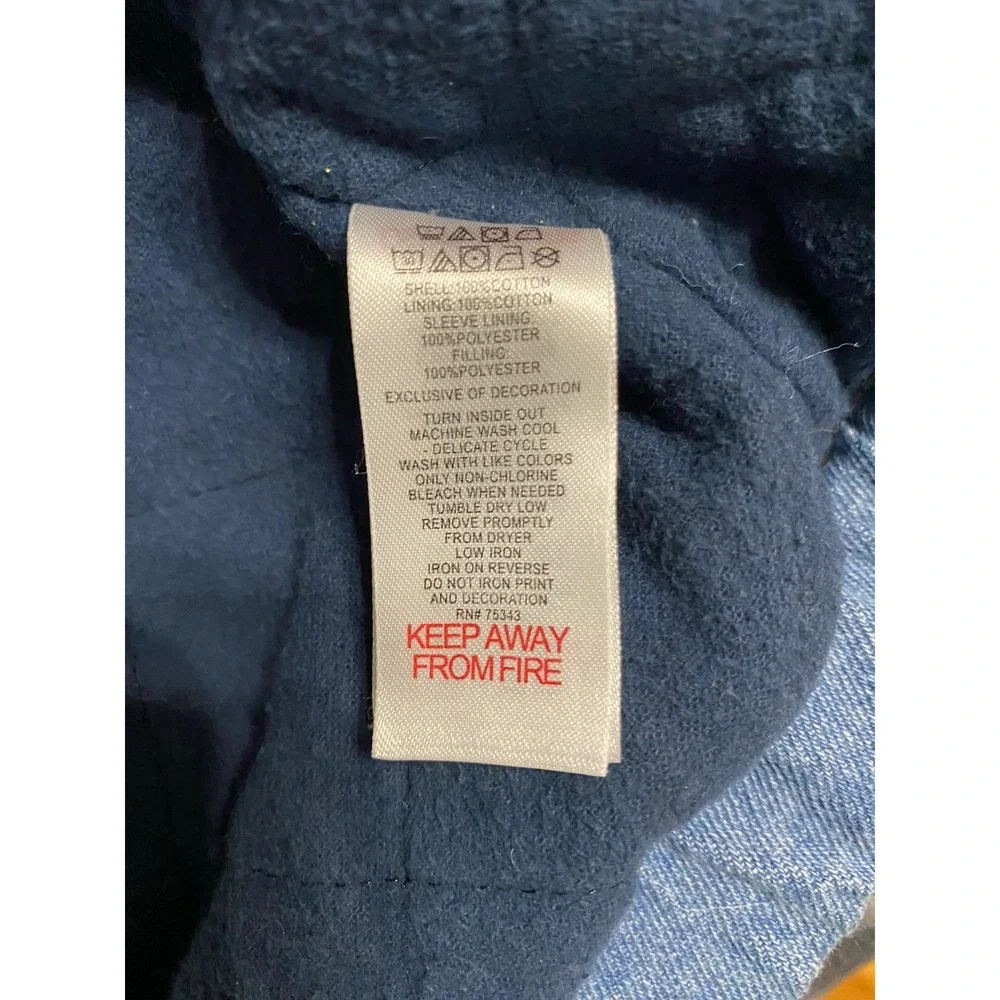 Max Studio Kids Denim Bomber Jacket Size M 7-8 Quilted Lining Blue Jean Zip Up